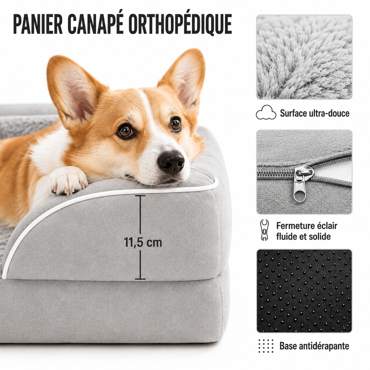 Lit à rebords CloudPup – Soutien en mousse orthopédique