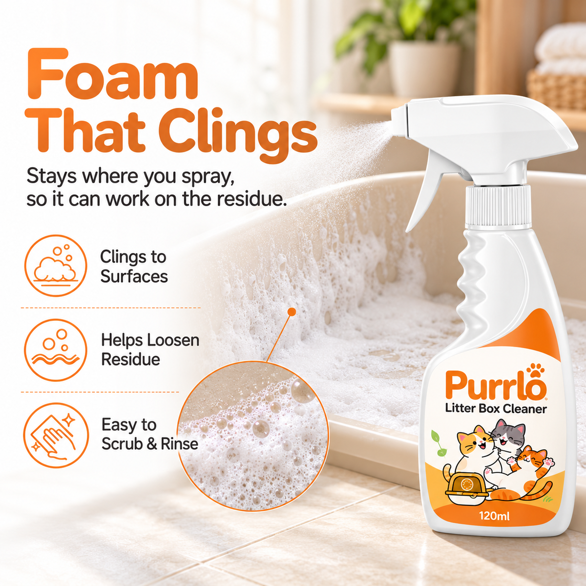 Purrlo Litter Box Cleaner Spray | Plant-Based Foam Cleaner