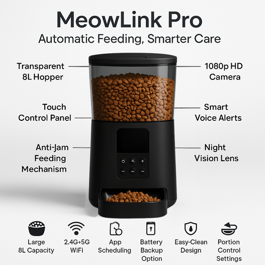 MeowLink Peo Smart 8L Pet Feeder with HD Camera & WiFi Control