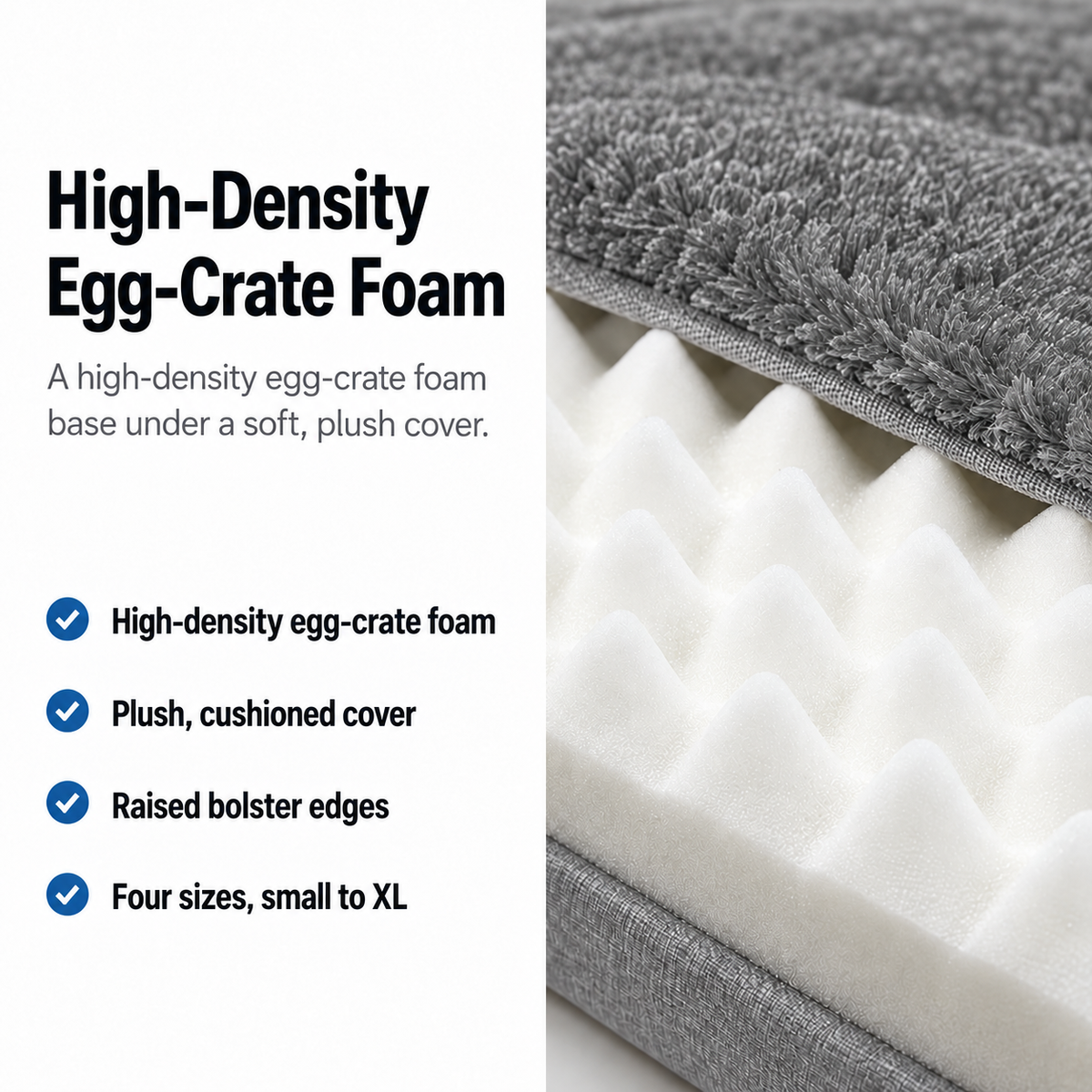 CloudPup Bolster Bed – Egg-Crate Foam Comfort