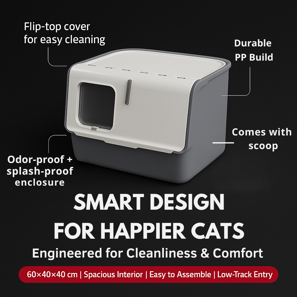 FurFort Aura Large Enclosed Cat Litter Box – Flip Cover & Odor Control