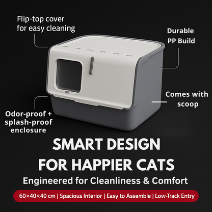 FurFort Aura Large Enclosed Cat Litter Box – Flip Cover & Odor Control