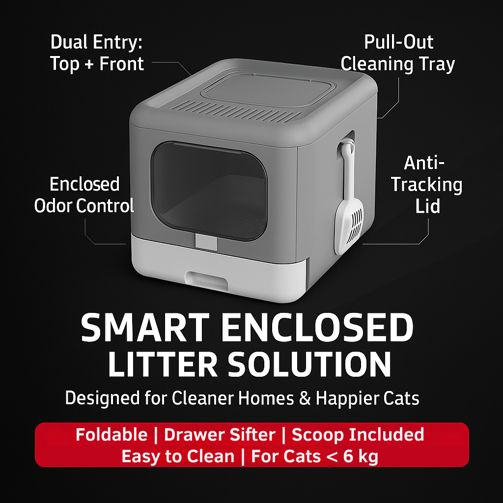 Kitty Keep Enclosed Cat Litter Box with Scoop & Tray
