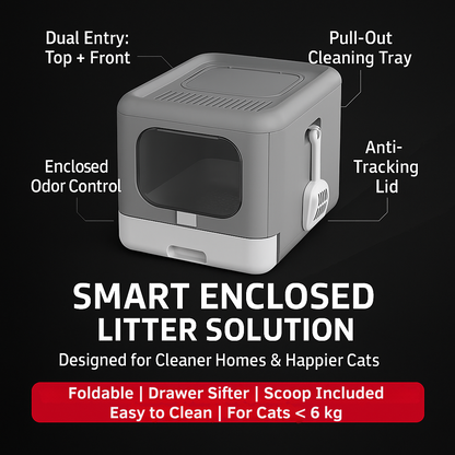 Kitty Keep Enclosed Cat Litter Box with Scoop & Tray