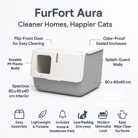 FurFort Aura Large Enclosed Cat Litter Box – Flip Cover & Odor Control