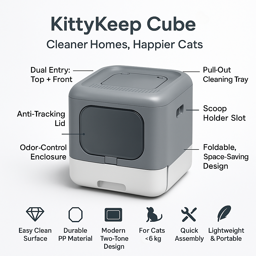Kitty Keep Enclosed Cat Litter Box with Scoop & Tray