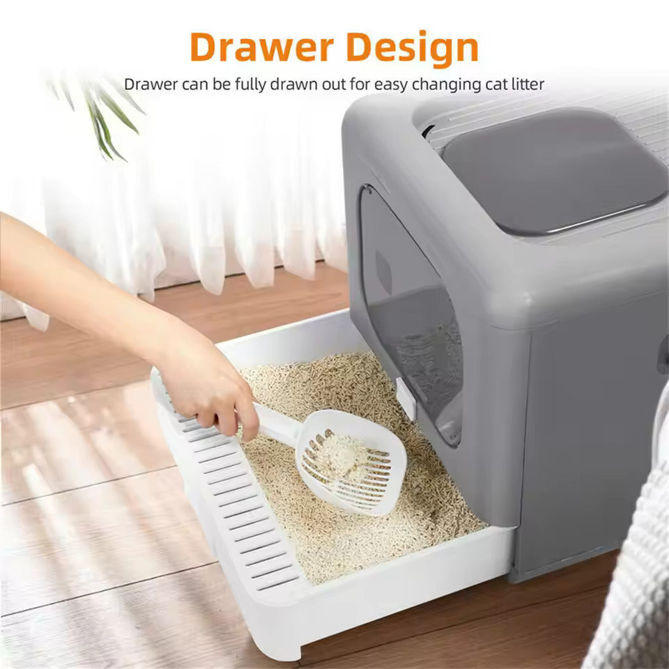 Kitty Keep Enclosed Cat Litter Box with Scoop & Tray
