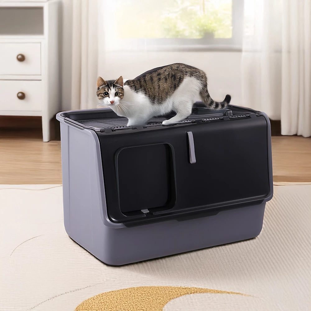 FurFort Aura Large Enclosed Cat Litter Box – Flip Cover & Odor Control